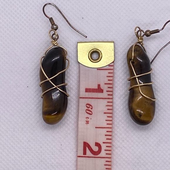 Tiger’s Eye Wire Wrapped Earrings Natural Stone Dangle Boho Gemstone - Picture 4 of 8
